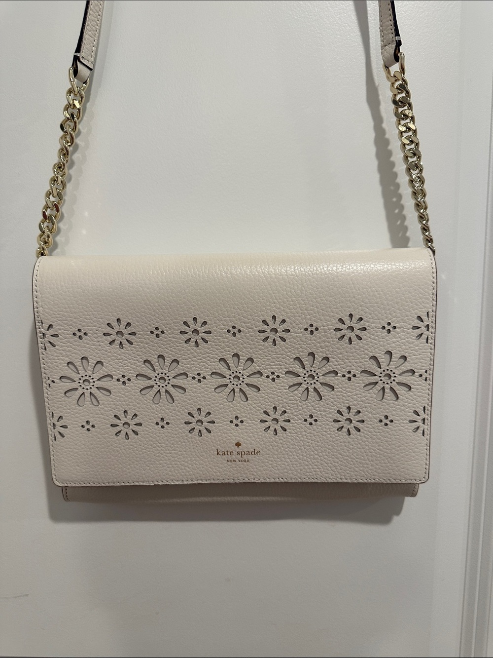 kate spade cream floral perforated leather crossbody bag - Picture 2 of 6